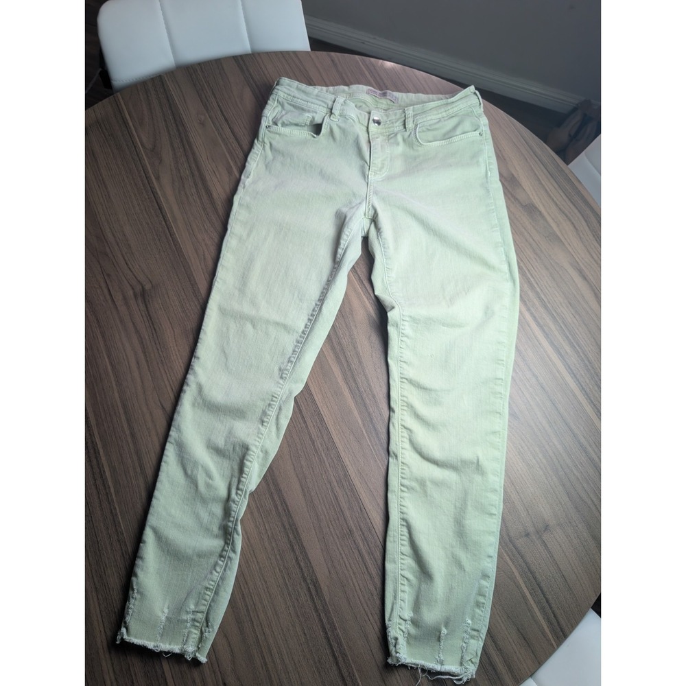 Zara Basic Z1975 Denim Skinny Jeans Womens US 8 Sage Green Raw Hem Distressed...